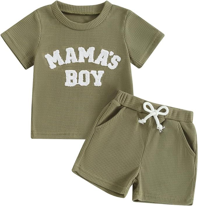 Embroidery Baby Boy Clothes Summer Short Sleeve Little Dude Print T-Shirt Tops Shorts Set Waffle ... | Amazon (US)