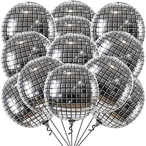 Large, Silver Disco Ball Balloons - 22 Inch, Pack of 12, Disco Party Decorations | 360 Degree Sph... | Amazon (US)