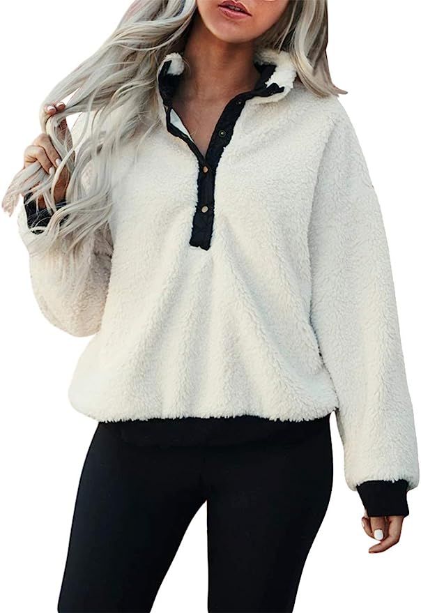 KIRUNDO Winter Women’s Mock Neck Pullover Long Sleeves Half Button Closure Sweatshirt Fleeces R... | Amazon (US)