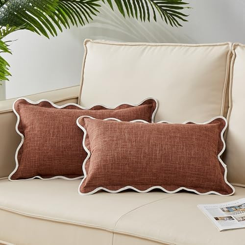 Mayler Yee Scalloped Throw Pillow Covers Set of 2 for Living Room, Soft Cotton & Cozy Linen, Boho... | Amazon (CA)