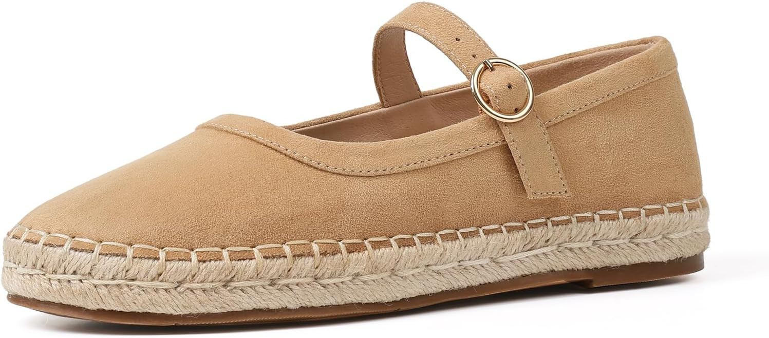 Goiphrri Brown Ballet Flats Shoes for Women Comfortable Mary Jane Flats Round Toe Espadrilles Pla... | Amazon (US)