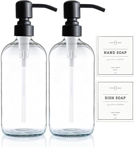 Vine Creations Clear Glass Soap Dispenser 2 Pack, Thick 16oz Bottles Rustproof Stainless Steel Pump, | Amazon (US)