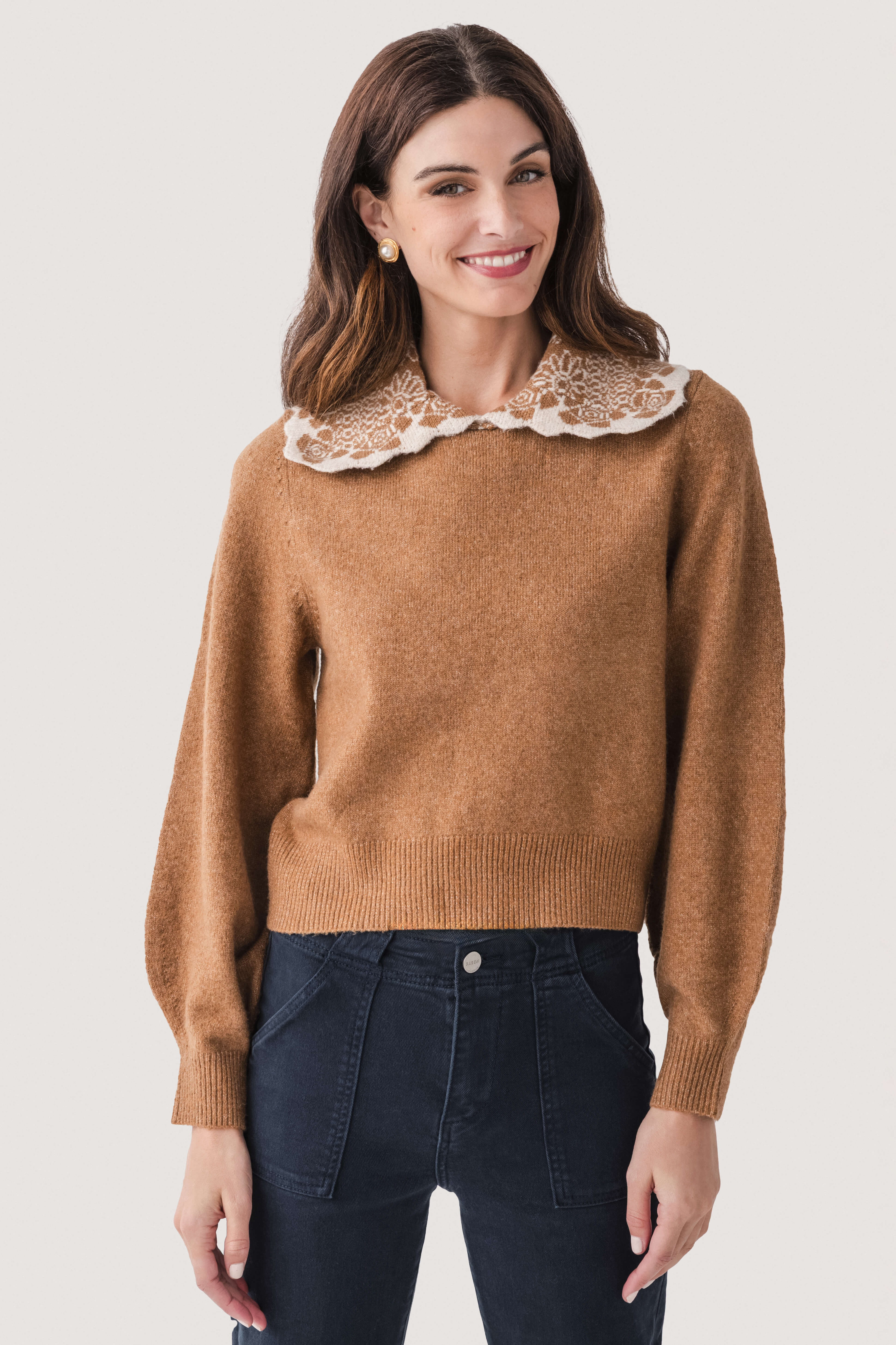 THML Contrast Lace Collar Sweater | Social Threads