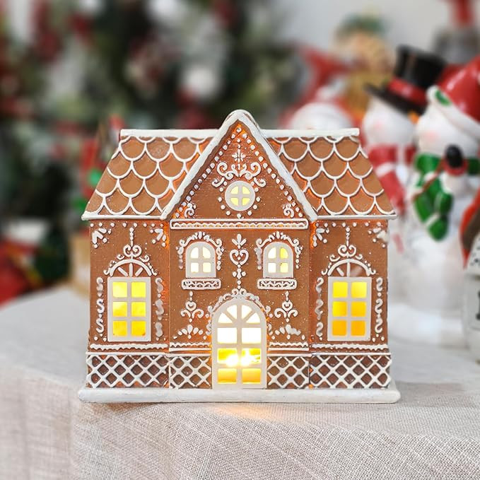 Gingerbread House Decor Gingerbread Christmas Decorations Indoor Resin House Village Figurine wit... | Amazon (US)