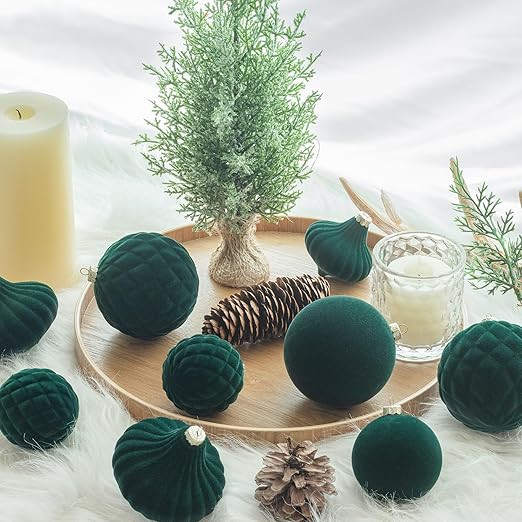 KI Store Velvet Christmas Balls Green 25pcs Flocked Christmas Tree Ornaments Assortment for Xmas ... | Amazon (US)