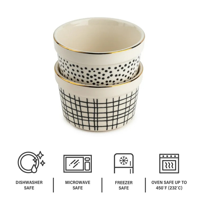 Thyme & Table Stoneware Ramekin, Black & White Dot, 2-Piece Set | Walmart (US)