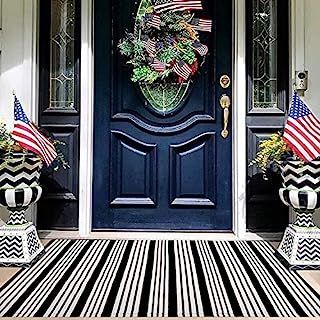 Black and White Striped Outdoor Rug Front Porch Rug 27.5"x43" Front Door Mat Cotton Hand-Woven Re... | Amazon (US)