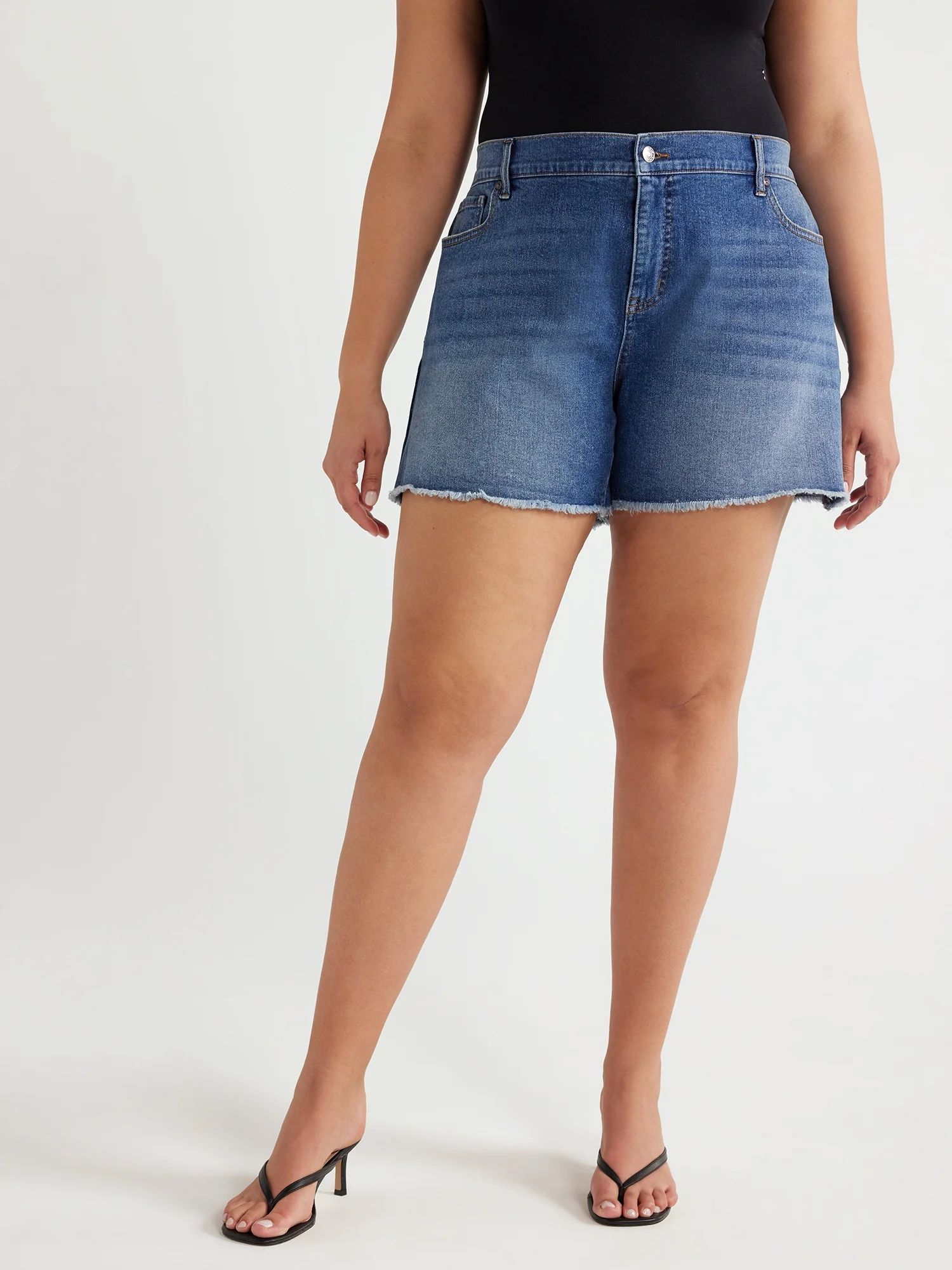 Sofia Jeans Women's Plus Size Lila Relaxed Mid Rise Frayed Hem Easy Shorts, 5" Inseam, Sizes 14W-... | Walmart (US)
