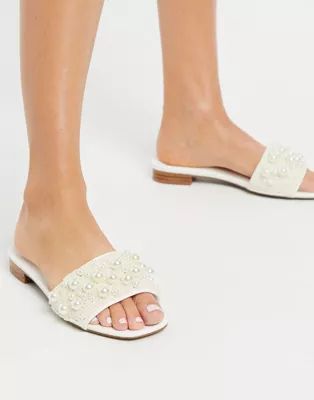 ASOS DESIGN Fabricate pearl embellished mule sandals in white | ASOS AU