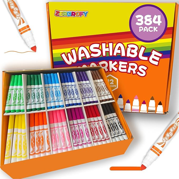 384 PCS Washable Markers for Kids - Non Toxic 12 Color Bulk Set Draw 1mm Fine to 5mm Broad Tip，... | Amazon (US)