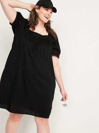 Puff-Sleeve Dobby Mini Swing Dress for Women | Old Navy (US)