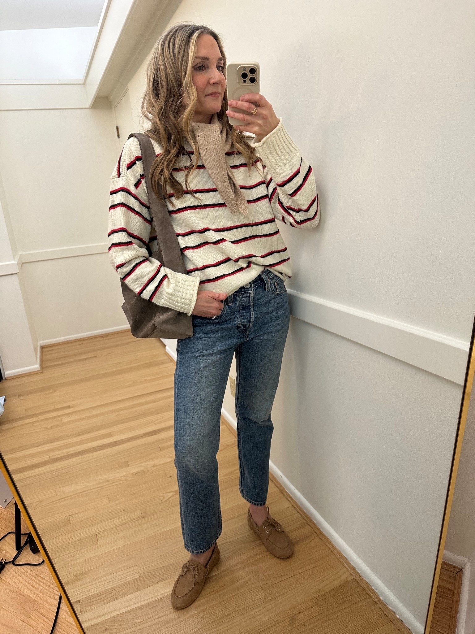 Headed out for errands and couldn’t wait to wear my new @sperry boat shoes! Can’t beat these classic 501 @Levi's and a stripey sweater that’s such steal! 

Quince suede hobo bag and free people triangle scarf finished off the look. Wearing 27 in jeans and small in sweater  

#ltkootd #ltkover40 #ltkgrwm

#LTKdayinmylife #LTKSeasonal #LTKSaleAlert