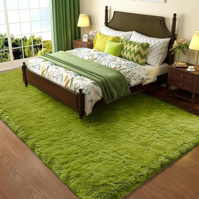 Ophanie Green Rug Grass Area Rugs for Bedroom, 4x6 Shag Fluffy Carpet, Fuzzy Furry Plush Soft Cut... | Amazon (US)