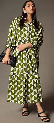 Anthropologoe The Bettina Tiered MOSS Shirt Dress by Maeve Size XL  | eBay | eBay US