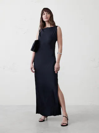 Satin Twist Shoulder Maxi Dress | Banana Republic Factory
