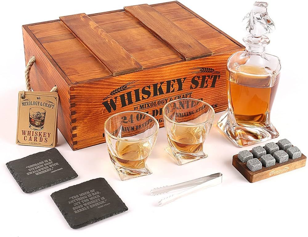Mixology & Craft Whiskey Decanter Set, Liquor Decanter Set With Glasses & Whiskey Stones 17PC set... | Amazon (US)