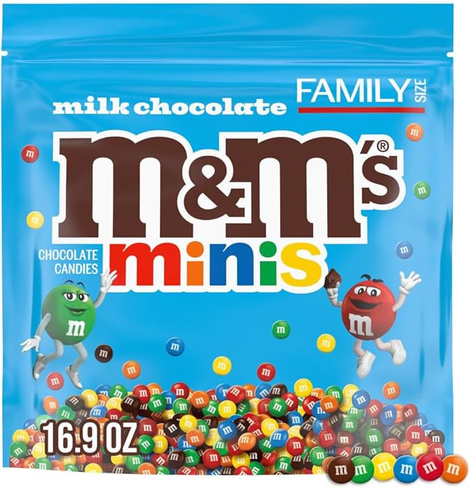 M&M'S MINIS Milk Chocolate Candy Assortment, Family Size, 16.9 oz Resealable Bulk Chocolate Candy... | Amazon (US)