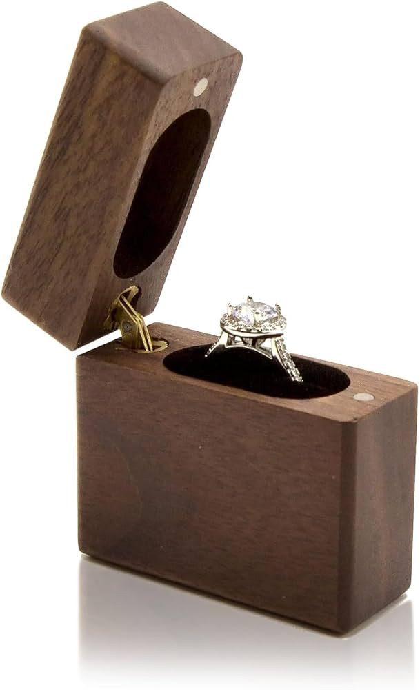 MUUJEE Engagement Ring Box, Slim Walnut Wood Proposal Jewelry Ring Holder | Amazon (US)