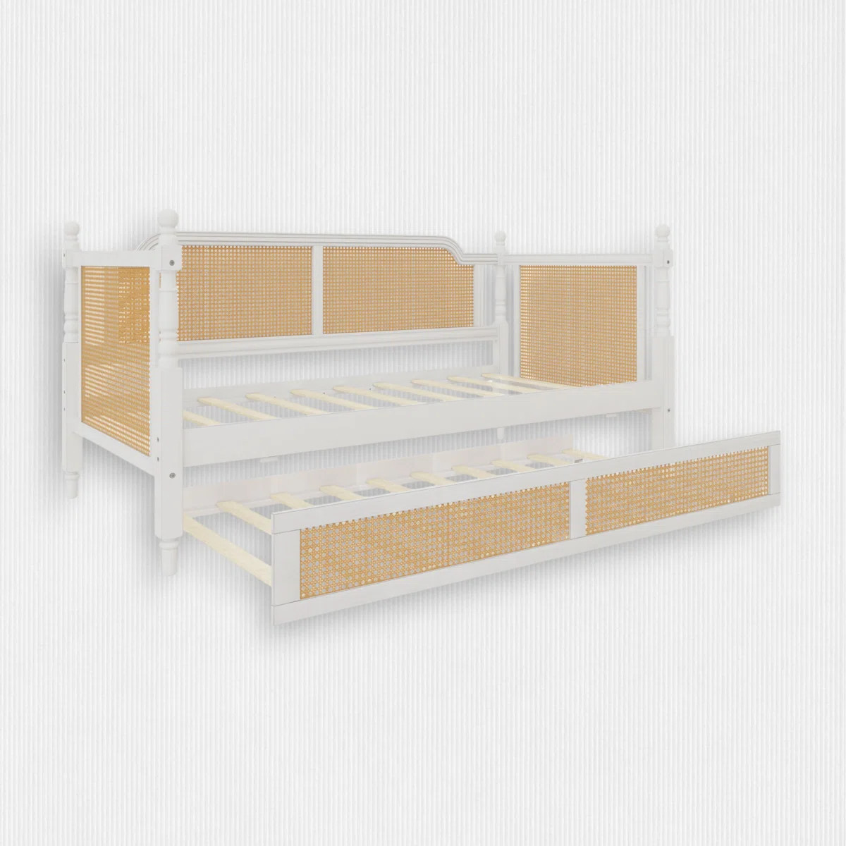 Retro Curved Rattan Daybed with Pull Out Under-Bed Trundle, French Provincial design | Wayfair North America