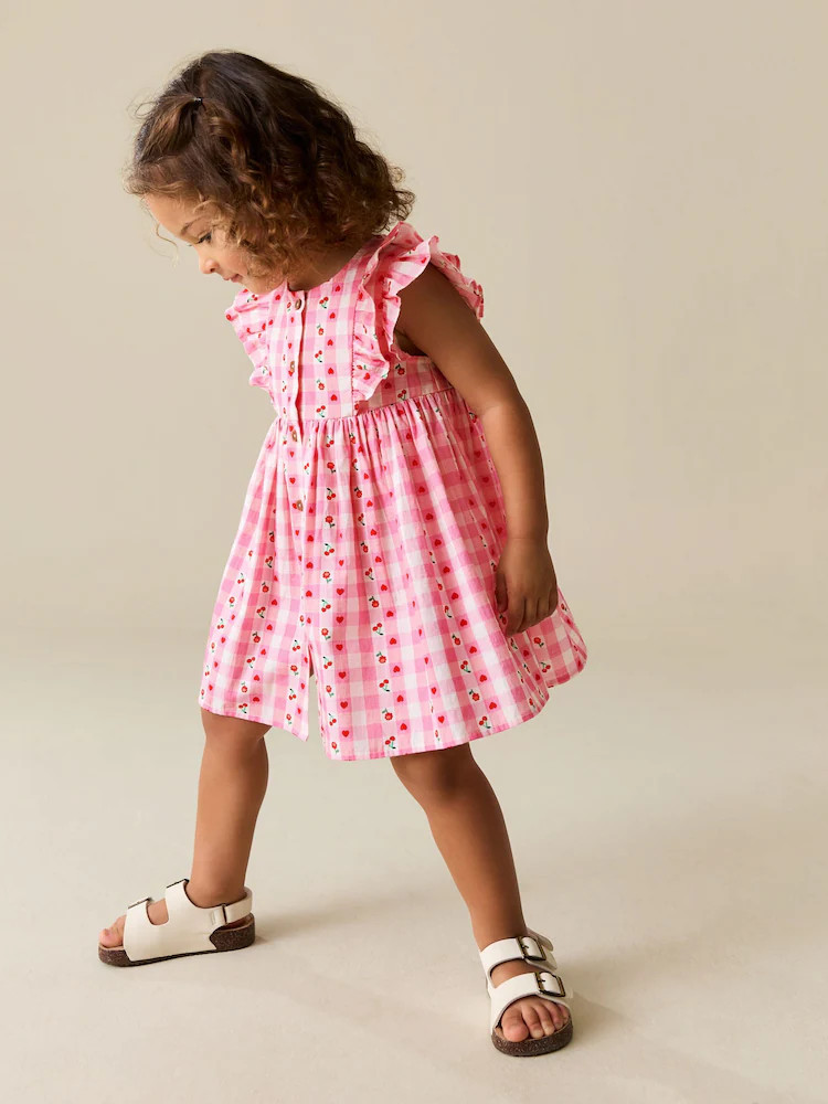Pink Gingham Double Ruffle Sleeve Dress (3mths-8yrs) | Next US
