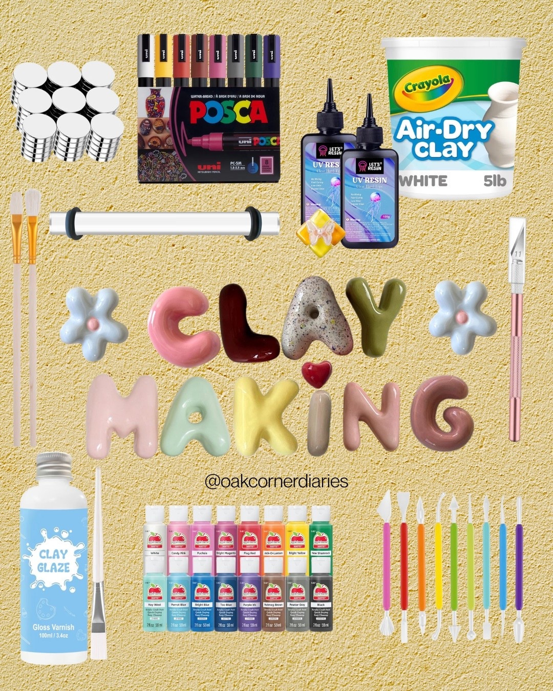 Clay days are the best days 🤎
Here are my favorite clay-making supplies for beginners—air-dry clay, sculpting tools, sealers, and finishing touches to create handmade home decor, trinket dishes, and gifts. #claymaking #hobbies #crafts 