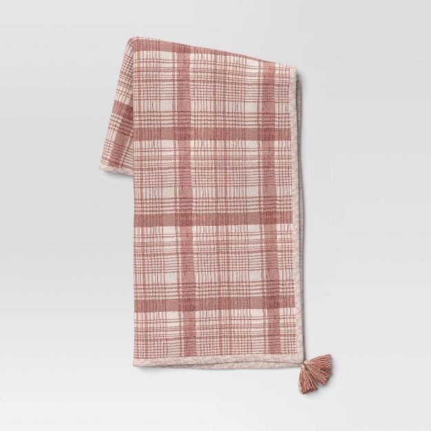 Reversible Gauze Plaid Floral Throw Blanket Rust - Threshold™ | Target