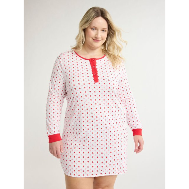 Joyspun Women's Jersey Long Sleeve Henley Sleepshirt, Sizes S to 3X - Walmart.com | Walmart (US)