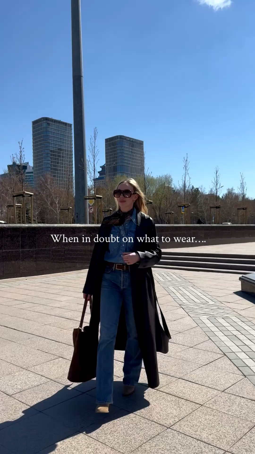 Spring outfit 2026, chocolate brown leather coat, denim on denim, all denim outfit, bootcut jeans, western style, silk scarf with denim shirt 

#LTKSeasonal #LTKOver40 #LTKSaleAlert