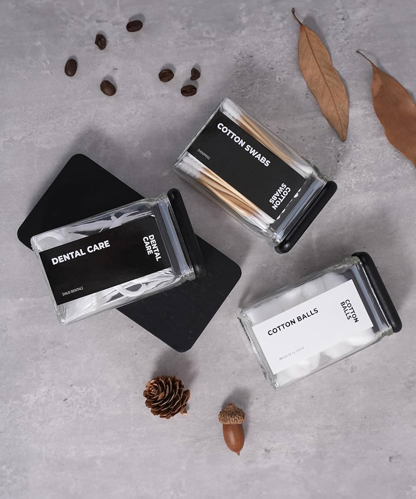 3 Pack Qtip Holder - Bathroom Organizers and Storage, Cotton Round Holder Cotton, Glass Apothecar... | Amazon (US)