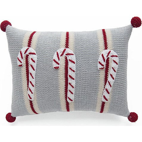 Mini Candy Cane Pillow, Grey/Red | Maisonette