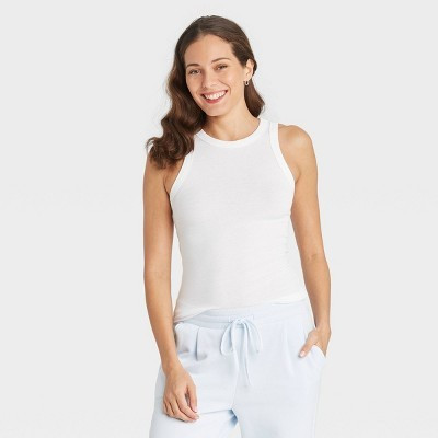 Women's Slim Fit Ribbed Tank Top - A New Day™ White M: Crew Neck, Pullover, Midweight Fabric | Target