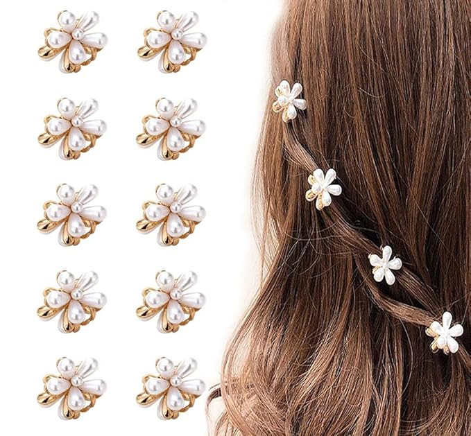 10 Pcs Small Mini Pearl Claw Clips with Flower Design, Sweet Artificial Bangs Clips Decorative Ha... | Amazon (US)