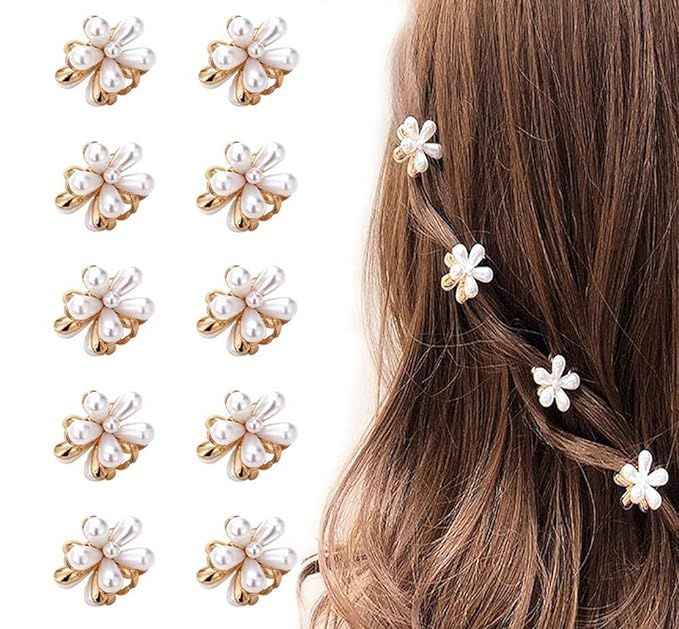 10 Pcs Small Pearl Hair Claw Clips Mini Pearl Claw Clips with Flower Design, Sweet Artificial Ban... | Amazon (US)
