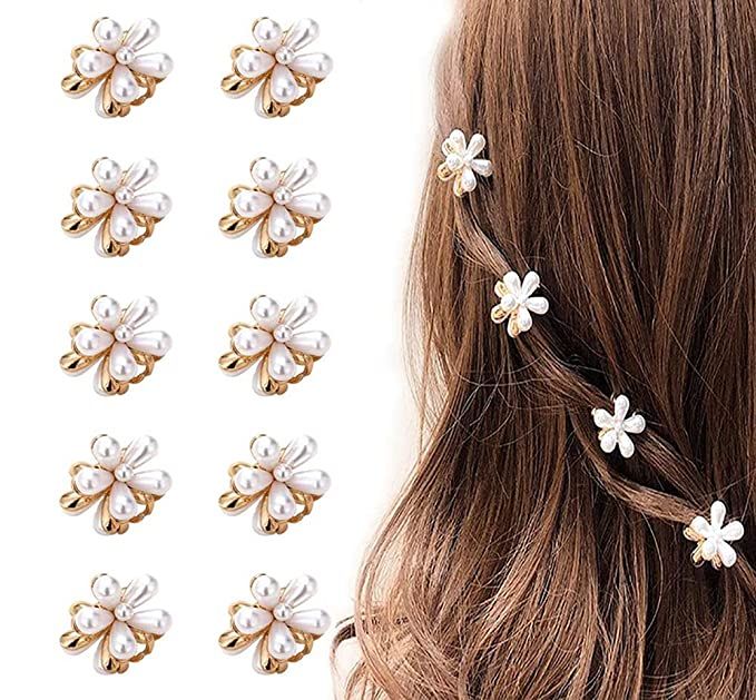 10 Pcs Small Mini Pearl Claw Clips with Flower Design, Sweet Artificial Bangs Clips Decorative Ha... | Amazon (US)
