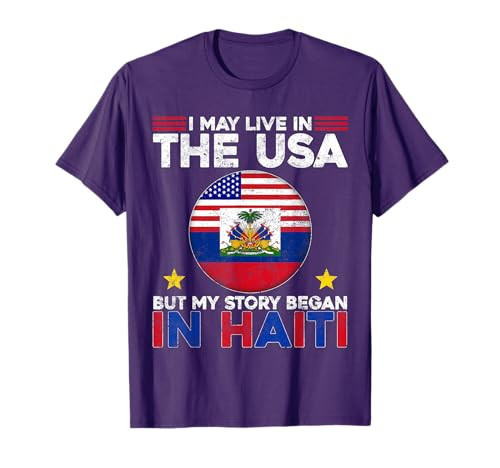 Live In USA My Story Began In Haiti Haitian Flag Day Gifts T-Shirt | Amazon (US)