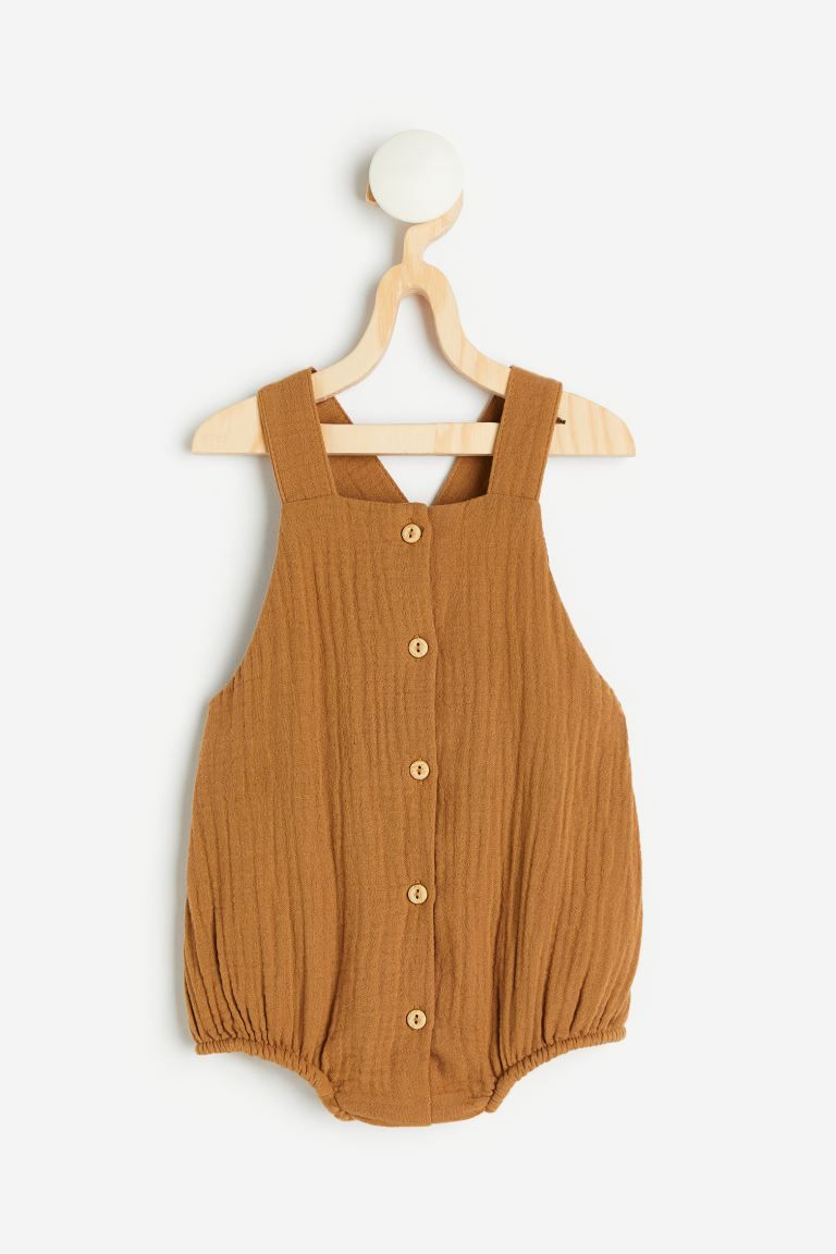 Sleeveless Cotton Romper Suit - Brown - Kids | H&M US | H&M (US + CA)
