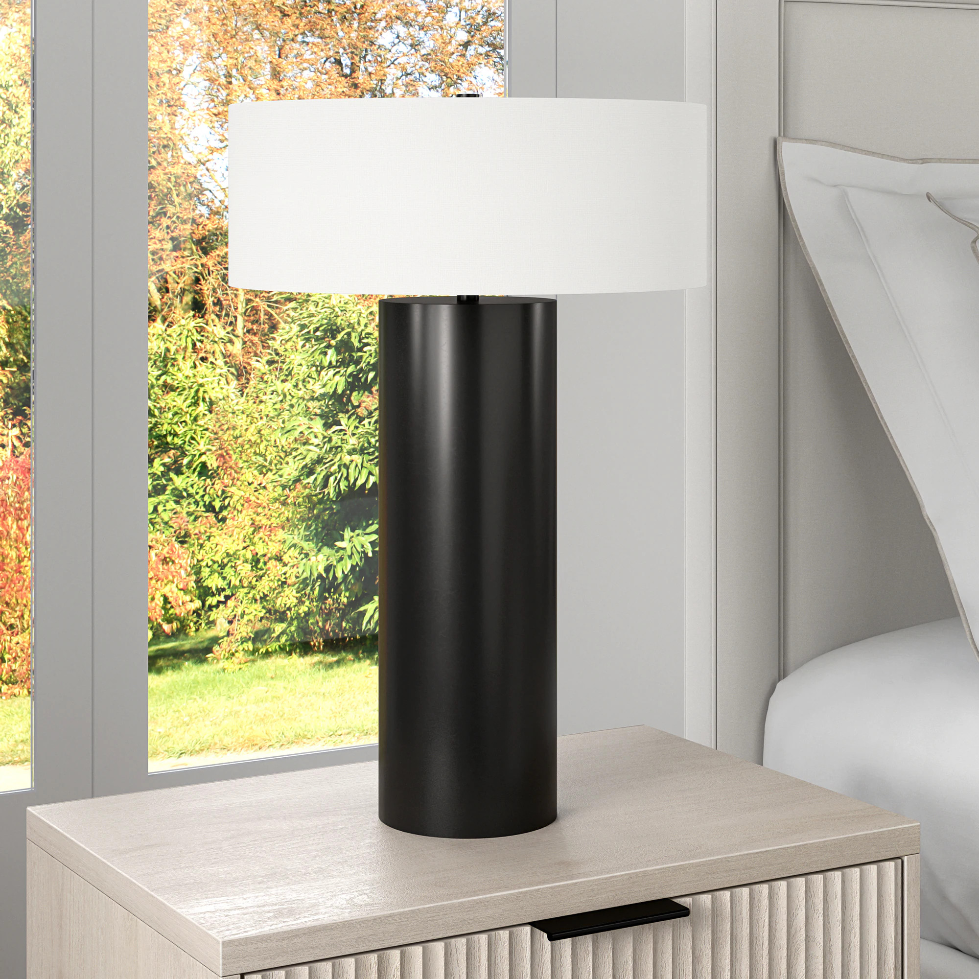 Hailey Home Wells 24.25-in Blackened Bronze Rotary socket Table Lamp with Fabric Shade one_size | TL2349 | Lowe's
