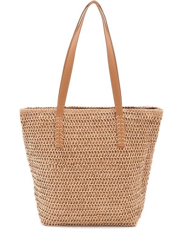 Straw Beach Bag Large Straw Tote Bag Totes Handbag Shoulder Bag Summer Handbags Straw Purse | Amazon (US)