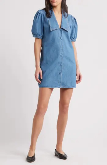 FRAME Sailor Puff Sleeve Denim Minidress in Starlet at Nordstrom Rack, Size Small | Nordstrom Rack