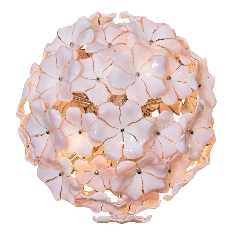 Pink Murano Glass Flower Chandelier | 1stDibs