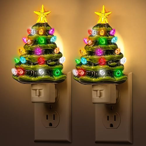 DORESshop Ceramic Christmas Tree Night Light, 3000K Night Lights Plug into Wall, Cute & Funny Christmas Decor Night Light for Kids, Plug in Nightlight with 360° Rotatable, Holiday Party Decor, 2 Pack | Amazon (US)