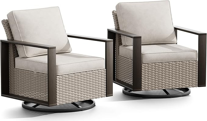 Joyside Outdoor Swivel Rocker Patio Chairs Set, 2 Pieces Rattan Chairs with Olefin Fabric Cushion... | Amazon (US)