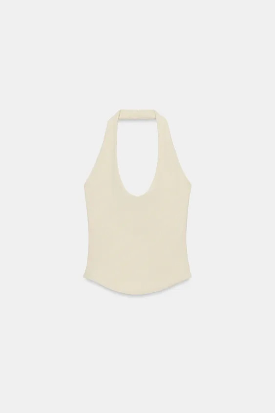 Top made from a cotton blend yarn. Halter neck and round neckline. Rounded hem. | Zara US