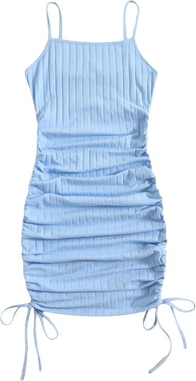 SheIn Women's Ruched Sleeveless Mini Bodycon Dress Drawstring Tie Side Round Neck Rib Knit Short ... | Amazon (US)
