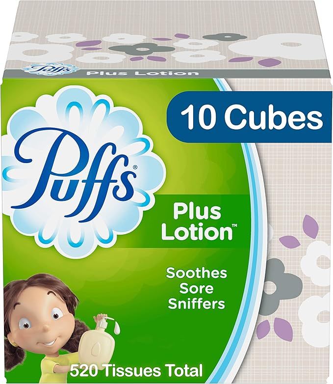 Puffs Plus Lotion Facial Tissues, 10 Cubes, 52 Tissues Per Box (520 Tissues Total) | Amazon (US)