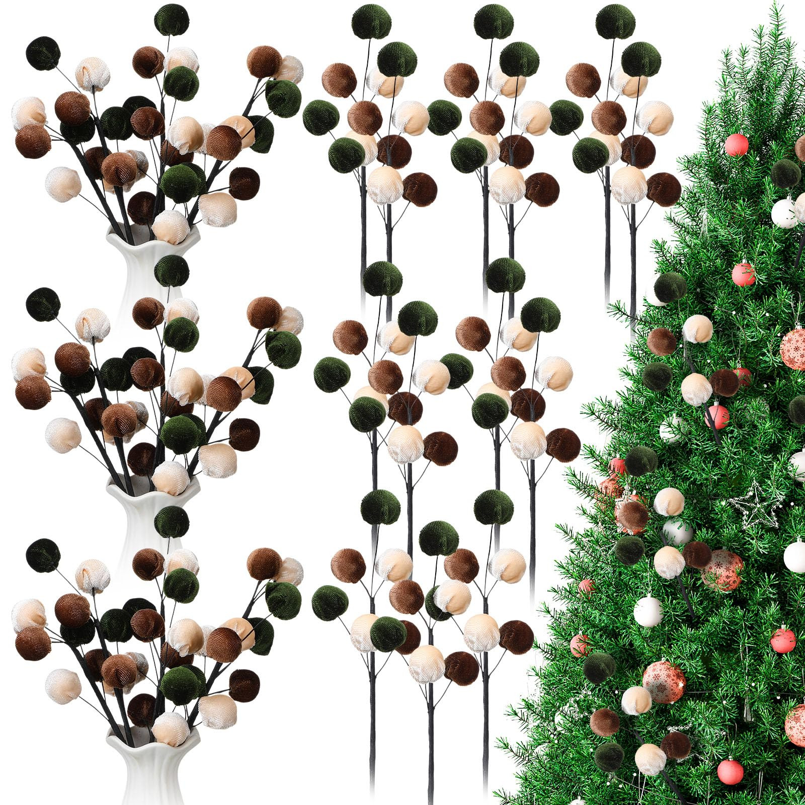 6 Pcs 14 Inch Christmas Tree Picks Velvet Christmas Ornaments Spheres Ball Pick Velvet Xmas Tree ... | Amazon (US)
