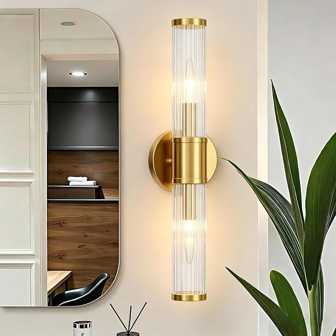 Gold Wall Sconce Bathroom Light, Modern Vanity with Glass Shade | E12 base, sleek low-profile des... | Amazon (US)