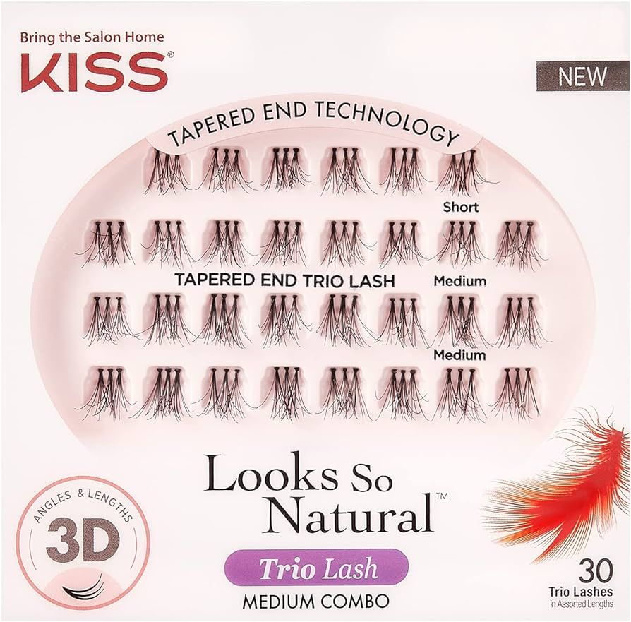 KISS Looks So Natural False Eyelashes, Ever EZ Trio Lash', 12 mm, Includes 30 Trio Lashes, Contac... | Amazon (US)