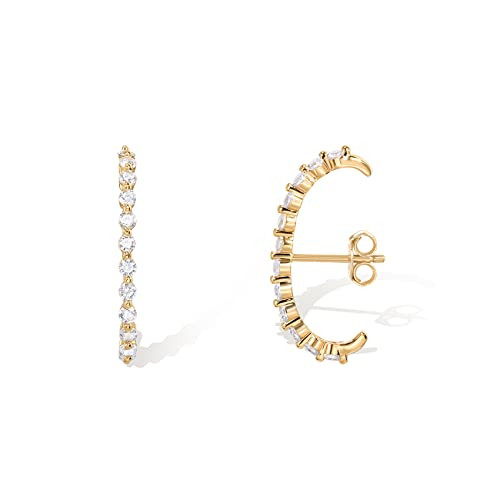 PAVOI 14K Gold Plated Minimalist Suspender Earring CZ Ear Lobe Cuff Stud Earrings | Amazon (US)