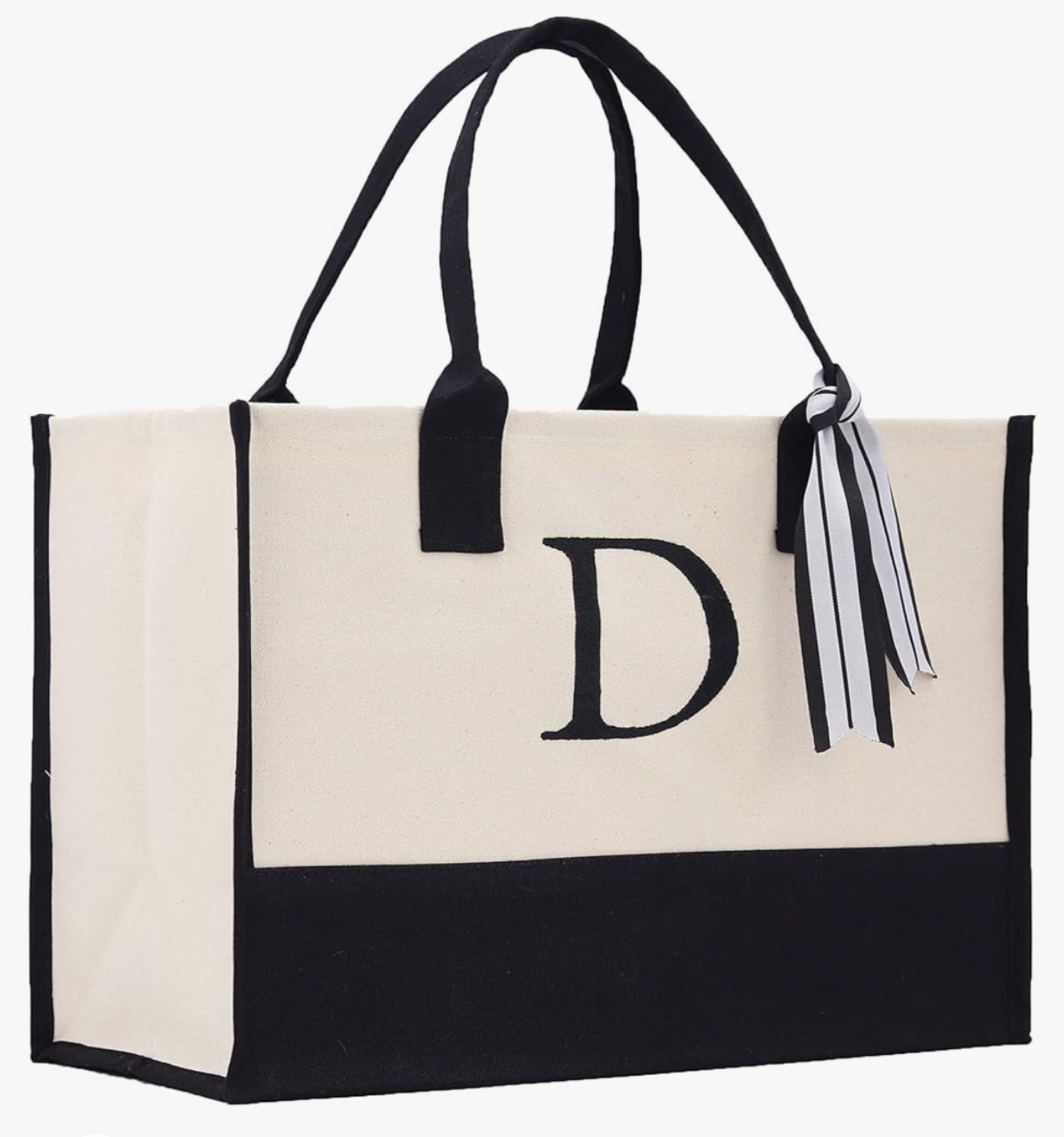 Personalized Gift Monogram Initial 100% Cotton Two Tone Chic Tote Bag with Customize Option - Black
Any Initial or text available 
Makes a great graduation gift, for rushing, great for travel or beach 

#LTKSeasonal #LTKTravel #LTKSaleAlert
